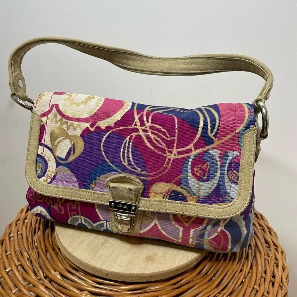 Coach Poppy C‎ Metallic Layla Graffiti Metallic Demi Satchel Shoulder Swing Bag